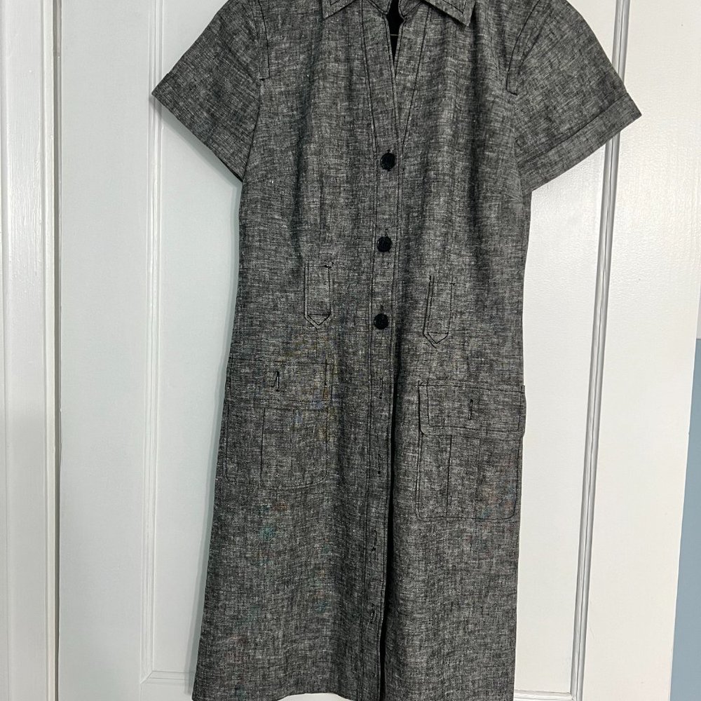 Ann Taylor Gray Short-Sleeve Belted Shirt Dress - Picture 3 of 9
